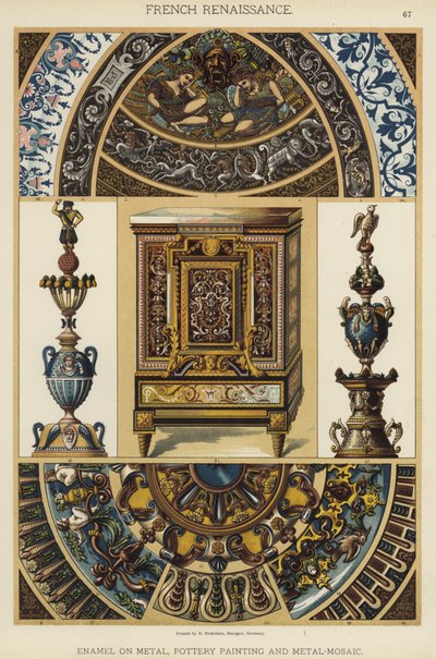 Renaissance française, Émail sur métal, Peinture sur poterie et Mosaïque en métal (lithographie en couleur) - German School