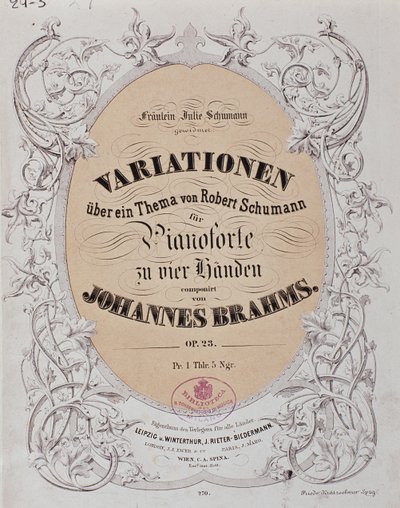 Frontispice de "Variations sur un thème de Robert Schumann" (Op. 23) par Johannes Brahms (1833-1897) - German School