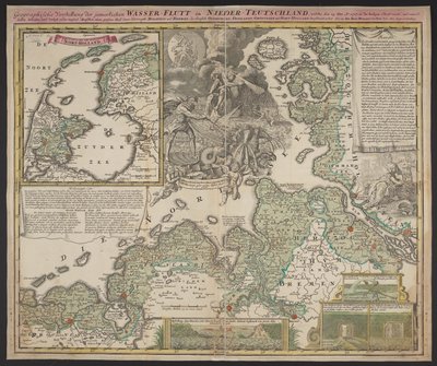 Présentation géographique de la misérable inondation en Basse-Allemagne, qui a eu lieu le 25 décembre 1717, c.1718 - German School