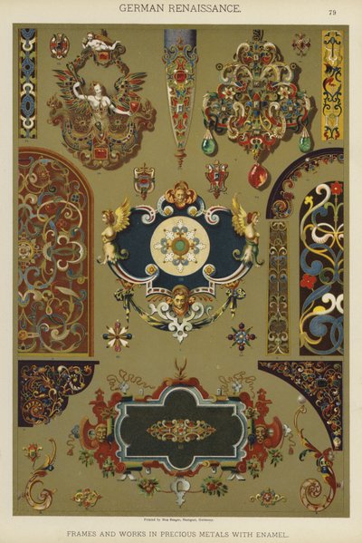 Renaissance allemande, Cadres et œuvres en métaux précieux avec émail (lithographie en couleur) - German School