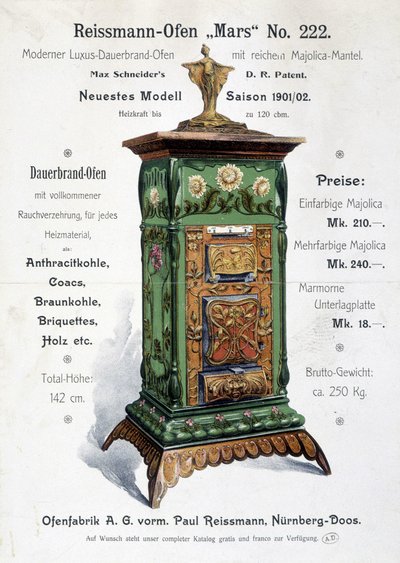 Publicité allemande pour une chaudière de style art nouveau, fin du 19e siècle - German School