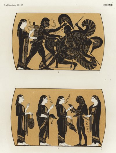 Hercule combattant Géryon et Persée recevant des cadeaux pour vaincre Méduse - German School