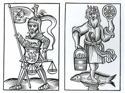 Hermensul ou Irmensul (à gauche) et Crodon (à droite) idoles des anciens Saxons, d