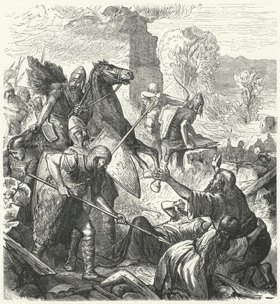 Envahisseurs hongrois en Italie, début du 10ème siècle (gravure) - German School