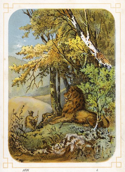 Chasseur approchant un lion - German School