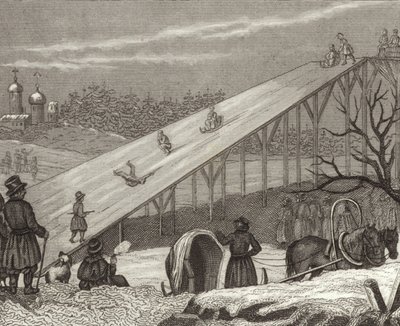 Toboggan de glace en Russie. Illustration pour Bilder-Atlas (gravure) - German School