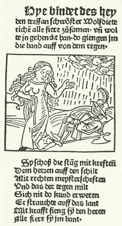 Illustration du conte du héros romantique Wolfdietrich, publiée par Hans Schoensperger à Augsbourg en 1491 (gravure) - German School