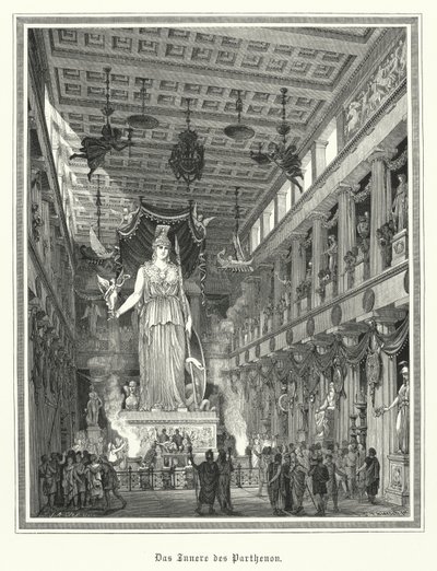 Intérieur du Parthénon, Athènes, avec la statue colossale de la déesse grecque Athéna - German School