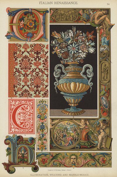 Renaissance italienne, Illumination, Tissage et Mosaïque en marbre (lithographie en couleur) - German School