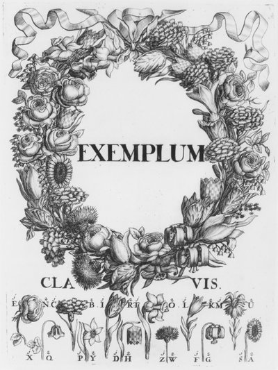 Langage des fleurs, illustration de Cryptographia, oder geheime Schrifften par Johann Balthasar Friderici, publiée à Hambourg, 1685 - German School