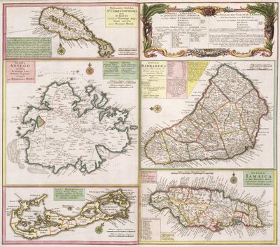 Carte des colonies anglaises dans les Caraïbes, pub. par Homanns Heirs, Nuremberg, c.1750 - German School