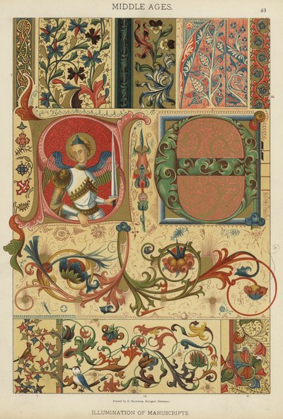 Moyen Âge, Illumination de manuscrits (lithographie en couleur) - German School