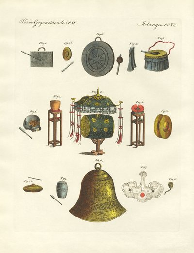 Instruments de musique chinois (gravure en couleur) - German School