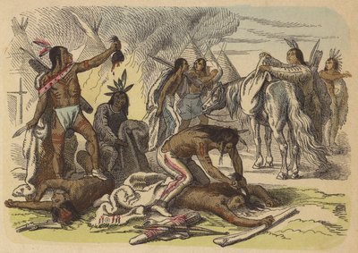 Braves amérindiens prenant les scalps de leurs ennemis - German School