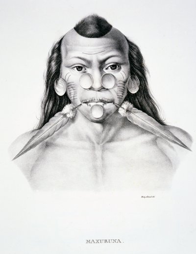 Homme natif de la tribu Maxuruna, avec décoration faciale, de l