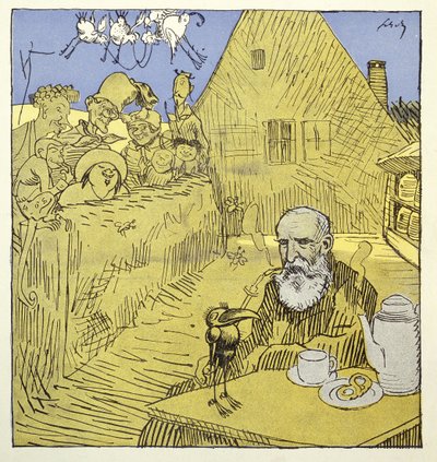 Portrait nécrologique de Wilhelm Busch (1832-1908) du magazine Simplicissimus en janvier 1908 - German School