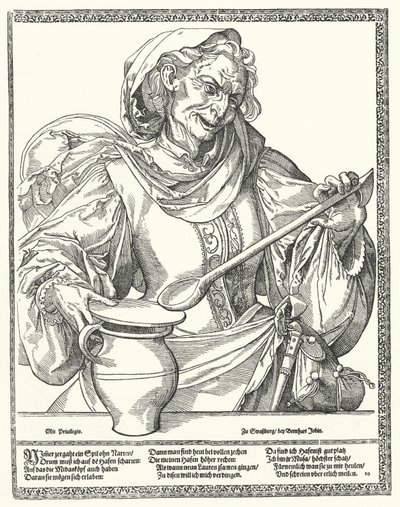 Vieille femme avec une cruche et une cuillère - German School