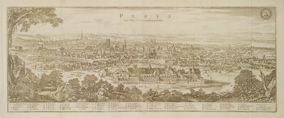 Vue panoramique de Paris en 1620, de Topographia Galliae par Martin Zeiller (1589-1661) publié en 1655 - German School