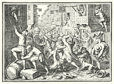 Pillage du Judengasse, le ghetto juif de Francfort, lors du soulèvement de Fettmilch, 1614 - German School