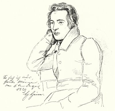 Portrait du poète et écrivain allemand Heinrich Heine jeune (gravure) - German School