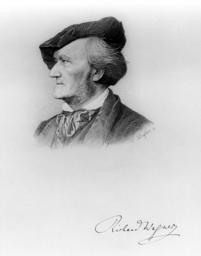 Portrait de Richard Wagner (1813-83) compositeur allemand, gravé par Robert Reyher (1838-77) - German School