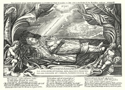 Portrait du roi défunt Gustave-Adolphe de Suède (gravure) - German School
