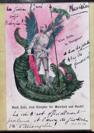 Carte postale représentant Noble Zola, Guerrier pour la Vérité et la Justice avec annotations - German School