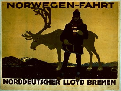 Affiche publicitaire "Travel to Norway" (lithographie couleur) - German School