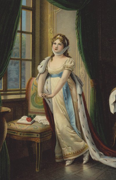 La reine Louise de Prusse lors de son vol vers Memel (lithographie couleur) - German School