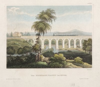 Viaduc ferroviaire à Gotha, gravé par B. Metzeroth, 1848 - German School