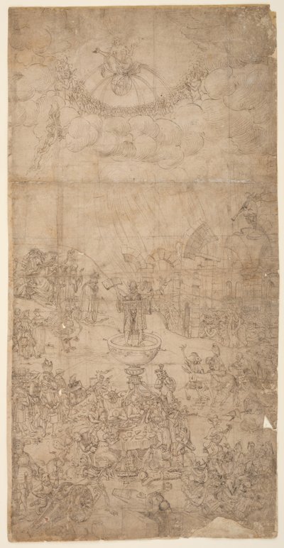 Allégorie religieuse avec les sept sacrements et les sept péchés capitaux - German School