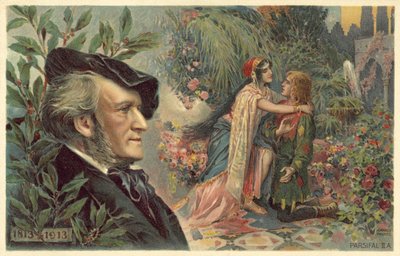 Richard Wagner et une scène de son opéra Parsifal - German School