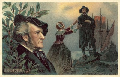 Richard Wagner et une scène de son opéra Le Vaisseau fantôme - German School