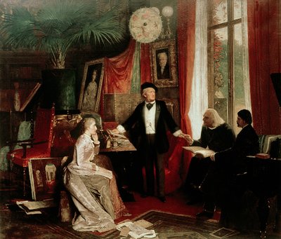 Richard Wagner avec Franz Liszt et la fille de Liszt, Cosima - German School