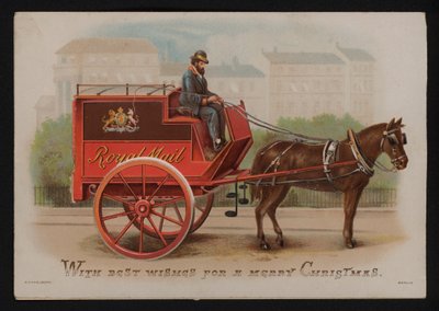 Fourgon de la Royal Mail, carte de vœux de Noël, fin du 19e ou début du 20e siècle - German School