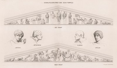 Sculptures des frontons du Temple de Zeus, Olympie, Grèce (gravure) - German School