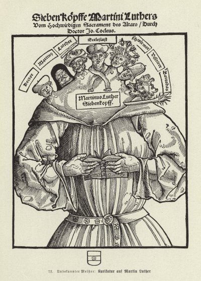 Sept têtes de Martin Luther (lithographie) - German School