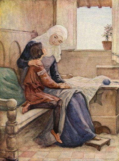 Saint François et sa mère (lithographie couleur) - German School