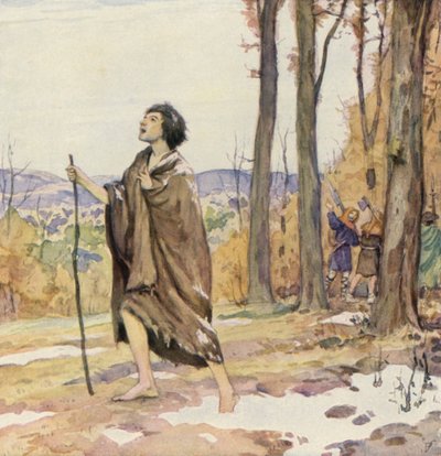 Saint François sur la route de Gubbio (lithographie couleur) - German School