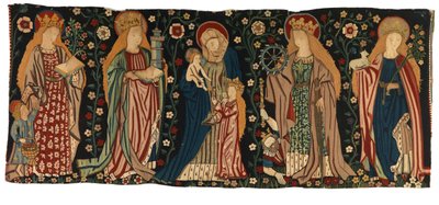 Antependium de tapisserie représentant Sainte Anne, la Vierge et le Christ, et quatre saintes femmes, du Moyen-Rhin - German School