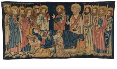 Panneau de tapisserie représentant la Mort de la Vierge, du Moyen-Rhin, possiblement Trèves, milieu du 15ème siècle - German School