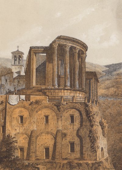 Temple de Vesta, Tivoli, Italie (lithographie couleur) - German School