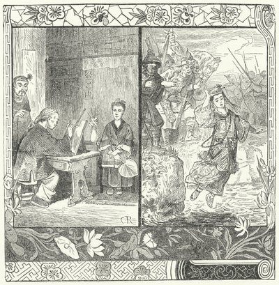 La mort de Wang Zhaojun dans le poème Automne au Palais Han de Ma Zhiyuan (gravure) - German School
