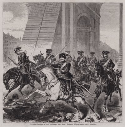 Les premiers soldats allemands entrant à Paris pour occuper la ville après la fin de la guerre franco-prussienne - German School