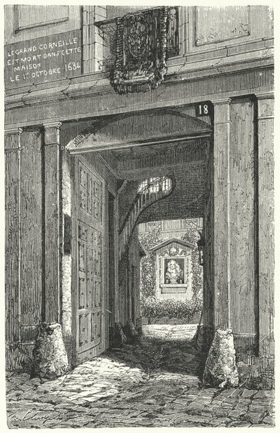 La maison à Paris où le dramaturge français Pierre Corneille est mort en 1684 (gravure) - German School