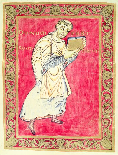 Le moine Ruodprehet présentant son livre, du Psautier d