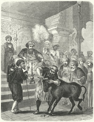 Le paysan et son âne devant le calife Harun al-Rashid - German School