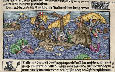 Le naufrage. Gravure de « Den Edlen Strenghen Besten Fromen » par Johann Stumpff. Début du XVIe siècle. - German School