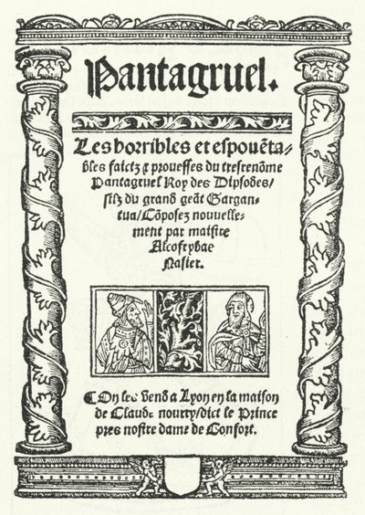 Page de titre de la plus ancienne édition connue de Pantagruel, un roman de François Rabelais (gravure) - German School