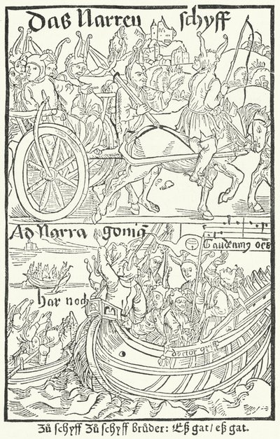 Page de titre de la première édition de La Nef des fous de Sebastian Brant, imprimée par Johann Bergmann von Olpe à Bâle en 1491 - German School